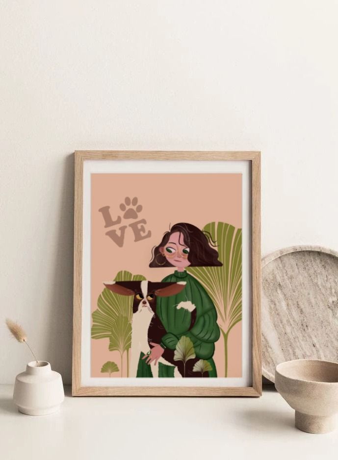 Boomah Accessories Dog Lover, Pet Lover Animal Illustration Nursery Poster with Frame 30x40cm - Image 1