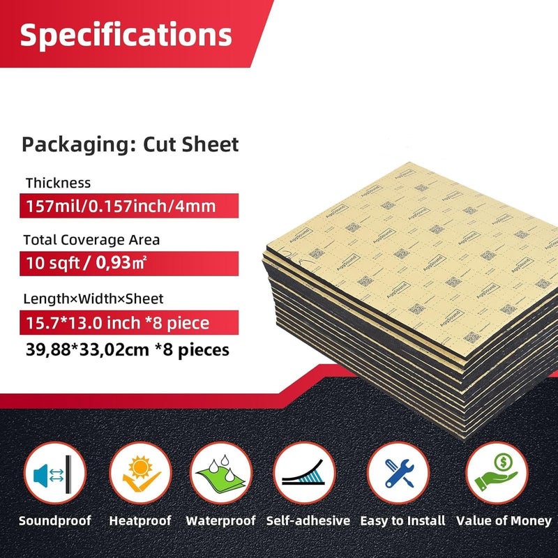 AggSound 10sqft 394mil Thickened Sound Deadener - Auto Noise Deadening Material - Closed Cell Foam - Heat Hood Shield Insulation - Dampening Mat - Image 4
