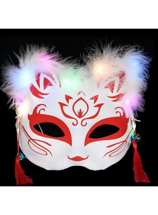Luminous Feather Fox Mask Half Face Cat Fox Fairy Animation Antique Fox Mask Halloween Party Props Stall Batch-Color:Luminous Fox Mask Red Lotus  - Image 4