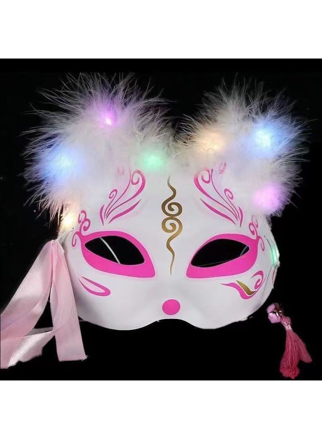 Luminous Feather Fox Mask Half Face Cat Fox Fairy Animation Antique Fox Mask Halloween Party Props Stall Batch-Color:Luminous Fox Mask Red Lotus  - Image 5