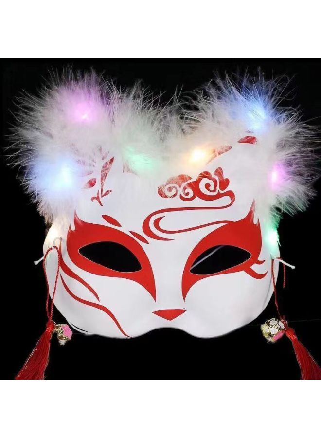 Luminous Feather Fox Mask Half Face Cat Fox Fairy Animation Antique Fox Mask Halloween Party Props Stall Batch-Color:Luminous Fox Mask Red Lotus  - Image 3