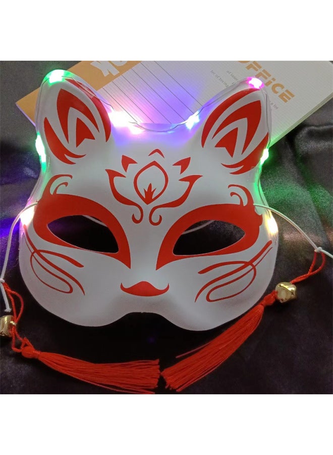 Luminous Feather Fox Mask Half Face Cat Fox Fairy Animation Antique Fox Mask Halloween Party Props Stall Batch-Color:Luminous Fox Mask Red Lotus  - Image 1
