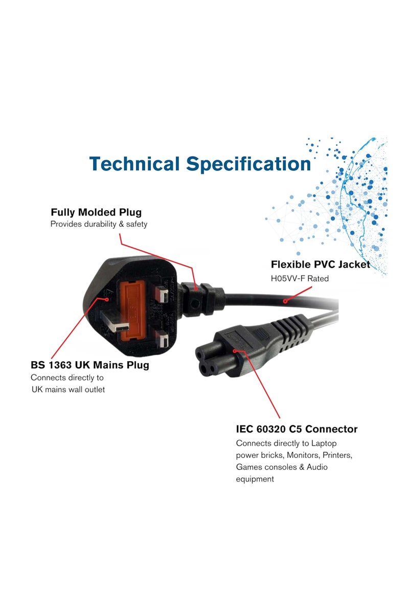 UK Plug to C5 Cloverleaf 3-Pin Laptop Power Cable – 1.5M Compatible - Image 3