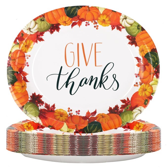 50PCS THANKSGIVING OVAL PLATES 10 X 12 DISPOSABLE DINNER THANKSGIVING PAPER PLATES GIVE THANKS PARTY AUTUMN PAPER PLATE FALL HARVEST PLATTERS HOLIDAY DECOR