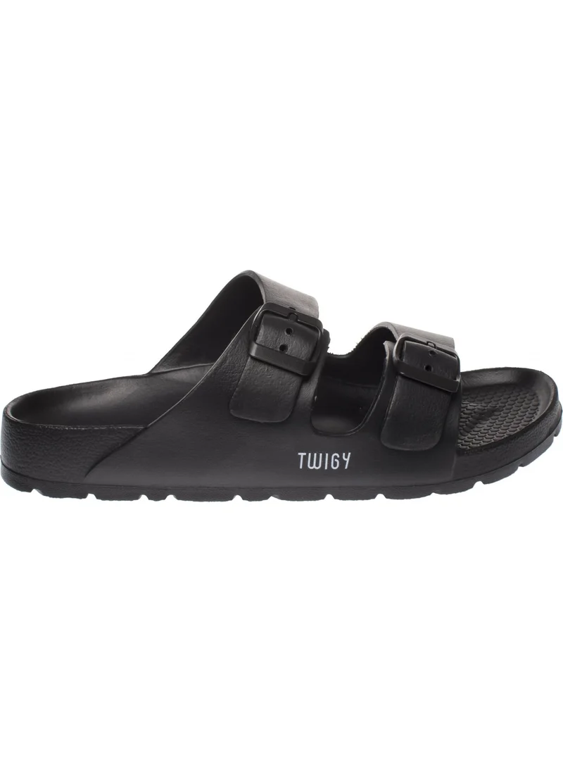 Twigy M1017 Jessica Double Strap Black Women's Slippers