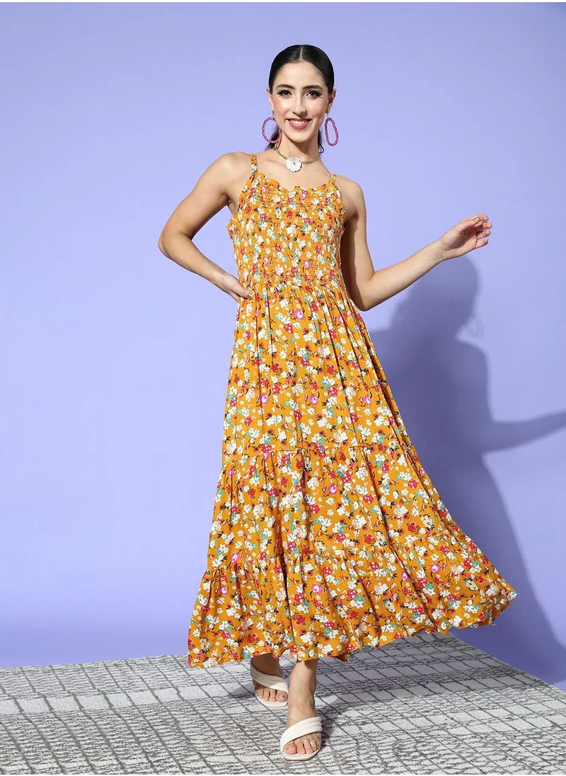 آي شين Regular Fit Embellished Pattern Round Neck Neck Three-Quarter Sleeve Mustard Colour Knitted Cotton Dresses for Women - A Statement Piece for Every Look