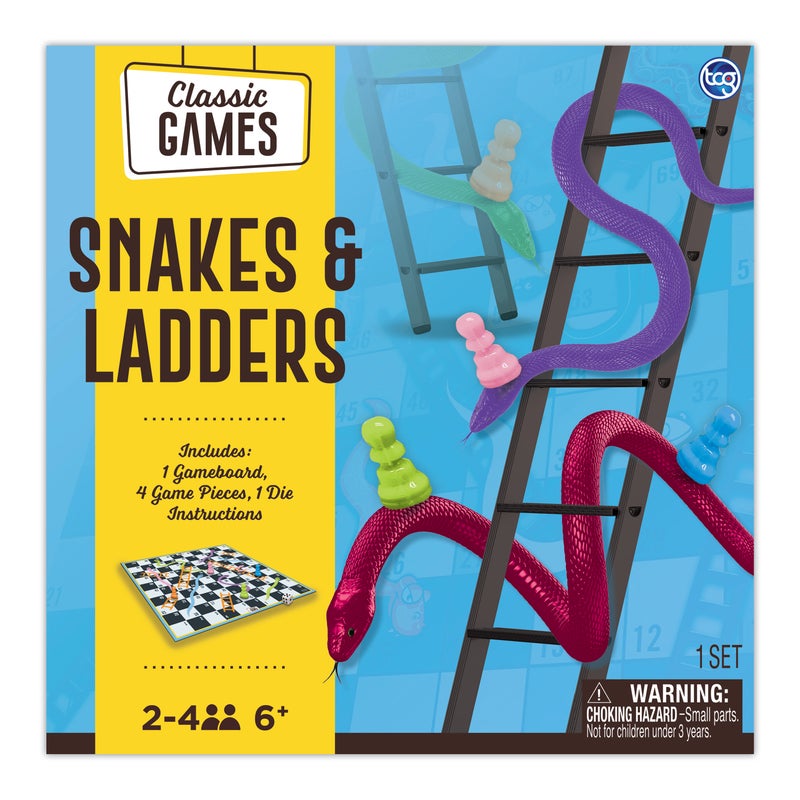 TCG Classic Games Snakes & Ladders Board Game, Linen-Finished Board, Ages 6+ - Image 3