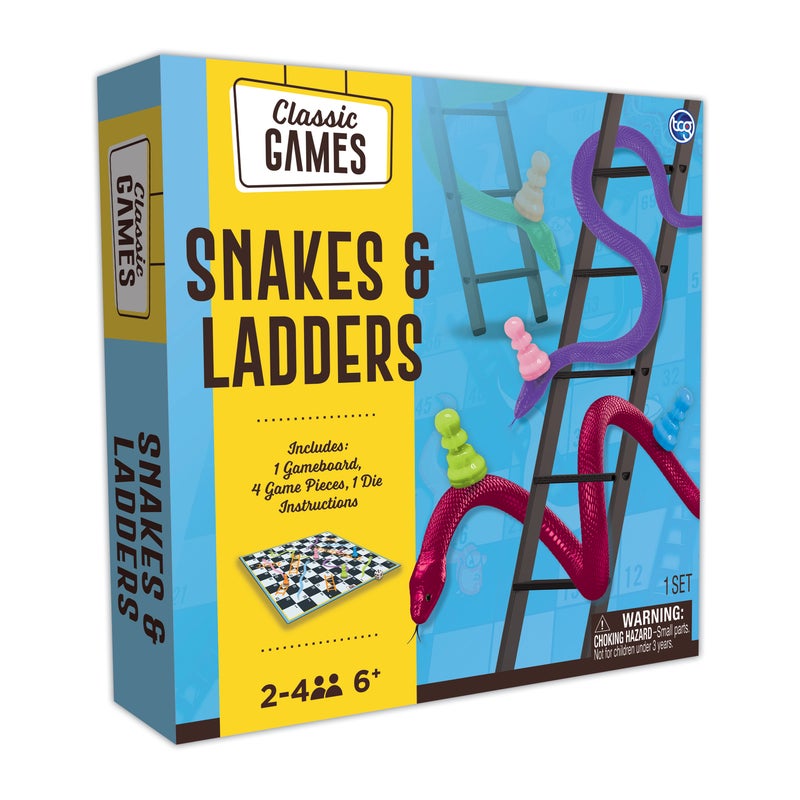 TCG Classic Games Snakes & Ladders Board Game, Linen-Finished Board, Ages 6+ - Image 1