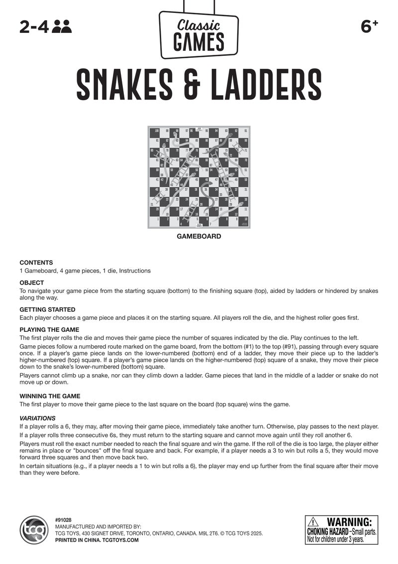 TCG Classic Games Snakes & Ladders Board Game, Linen-Finished Board, Ages 6+ - Image 5
