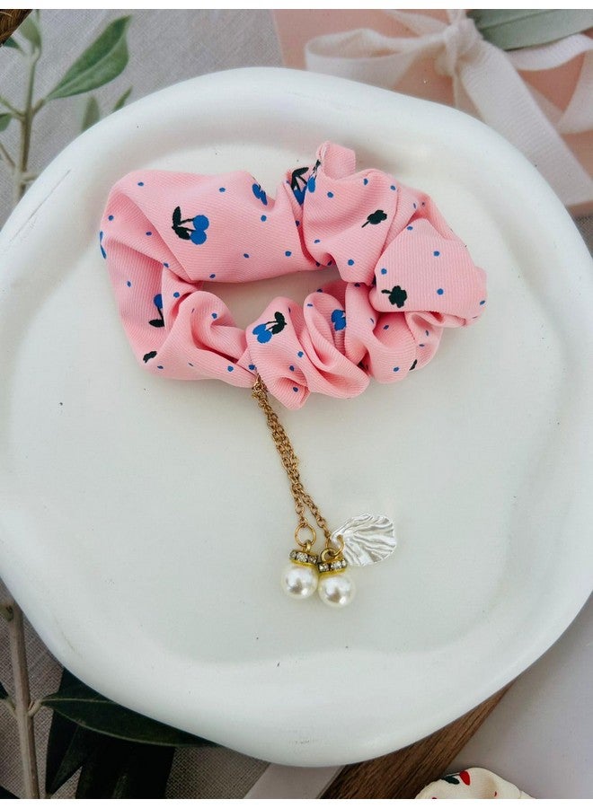 Radhya Accessories Hair Scrunchies for Women with pearls Soft Georgette Printed Scrunchies for Girls Hairties hairbands (Pack of 2) Gift for Girls - Image 5