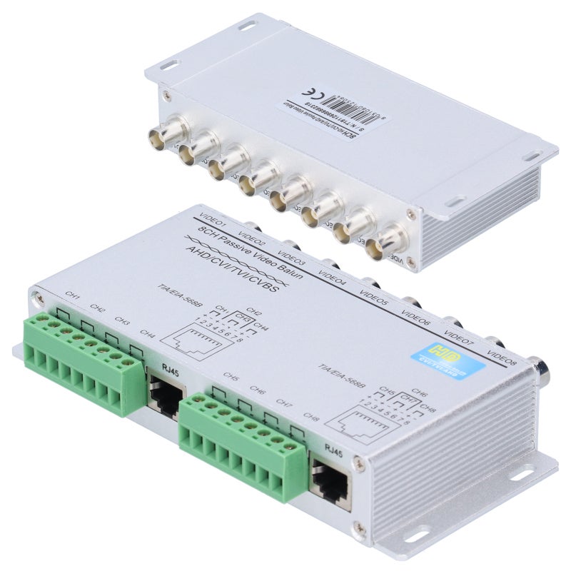 8 Channel Video Balun: Passive Signal Converter With 60dB Anti-Noise Surge Protection - HD Video Transmitter for Video Surveillance, Video Conferencing - Image 1