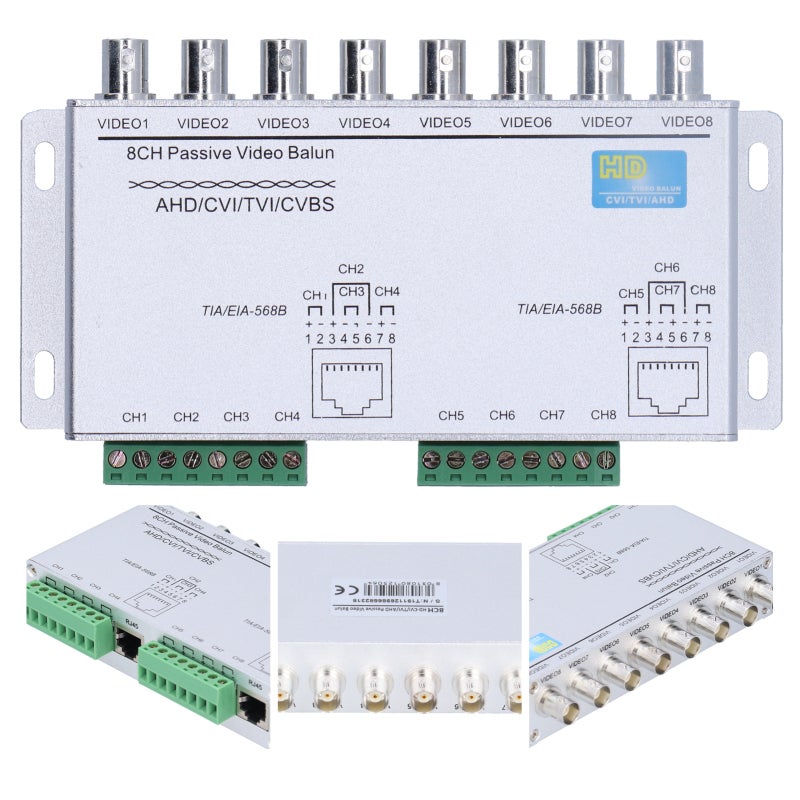 8 Channel Video Balun: Passive Signal Converter With 60dB Anti-Noise Surge Protection - HD Video Transmitter for Video Surveillance, Video Conferencing - Image 5