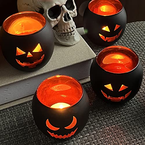 SHMILMH Halloween Table Decor Set of 6, Jack O Lanterns Black Glass Votive Tealight Candle Holders, Halloween Decorations Indoor Party Mantel Coffe Table Centerpiece Decor - Image 4