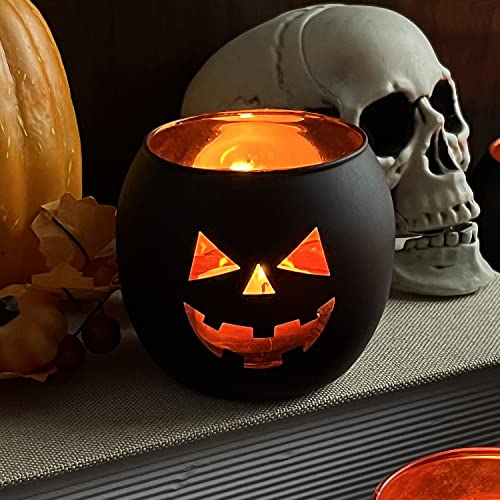 SHMILMH Halloween Table Decor Set of 6, Jack O Lanterns Black Glass Votive Tealight Candle Holders, Halloween Decorations Indoor Party Mantel Coffe Table Centerpiece Decor - Image 3