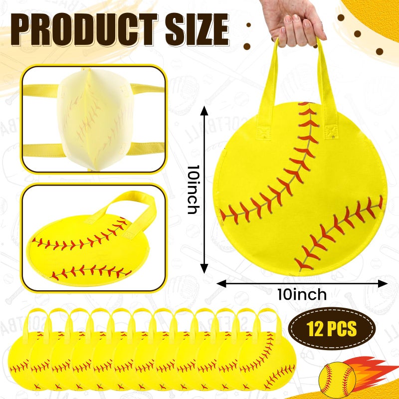 Yeyeplum 12 Pcs Softball Party Favor Bags 10 Ã— 10 Inch Softball Gift Bags with Handle Round Non Woven Gift Pouches for Goodie Candy Snacks Sports Themed Birthday Party Supplies - Image 2
