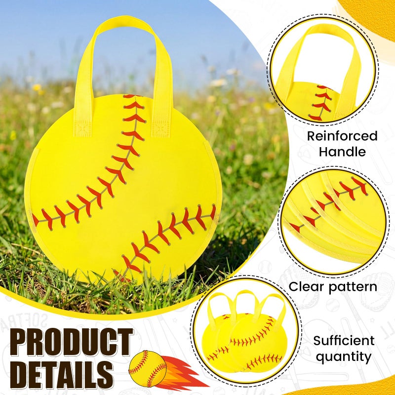 Yeyeplum 12 Pcs Softball Party Favor Bags 10 Ã— 10 Inch Softball Gift Bags with Handle Round Non Woven Gift Pouches for Goodie Candy Snacks Sports Themed Birthday Party Supplies - Image 3