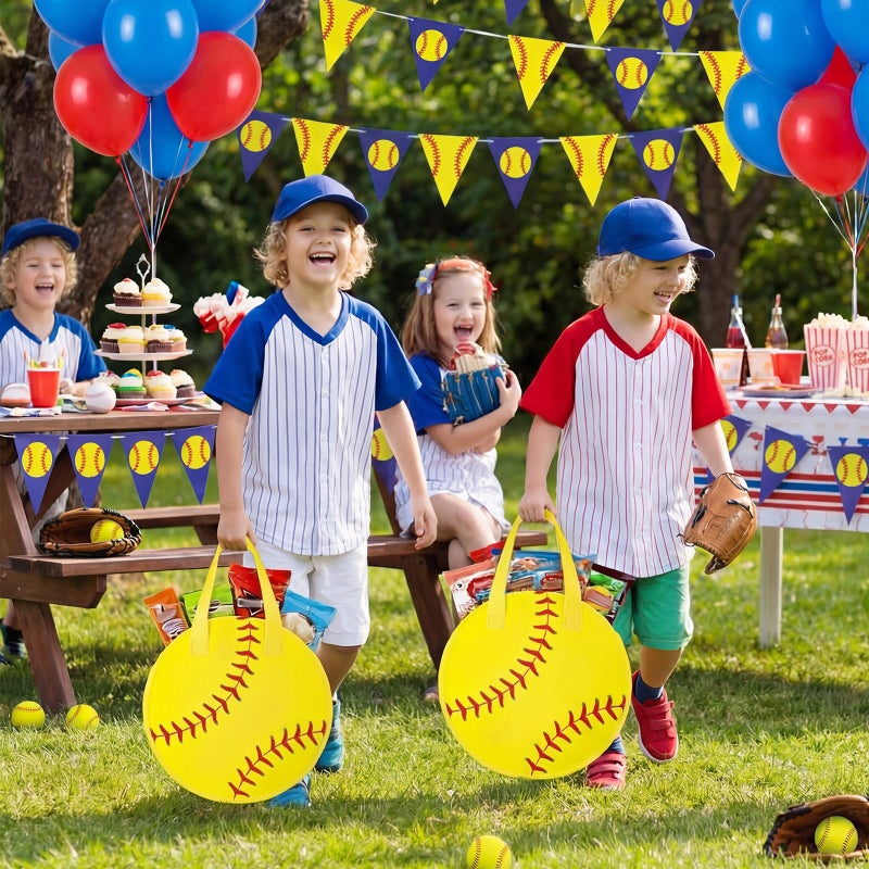 Yeyeplum 12 Pcs Softball Party Favor Bags 10 Ã— 10 Inch Softball Gift Bags with Handle Round Non Woven Gift Pouches for Goodie Candy Snacks Sports Themed Birthday Party Supplies - Image 5