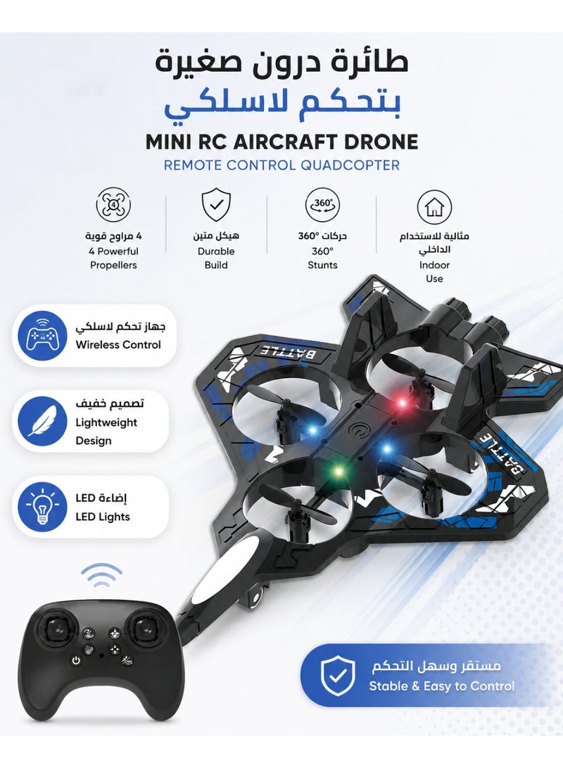 Mini Remote Control Drone – Fighter Jet Design – 4 Propellers – LED Lights – Wireless RC Aircraft for Indoor Play - Image 3