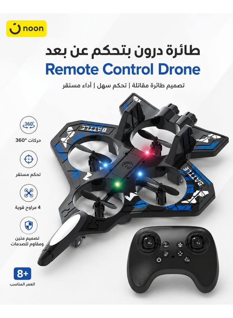 Mini Remote Control Drone – Fighter Jet Design – 4 Propellers – LED Lights – Wireless RC Aircraft for Indoor Play - Image 1