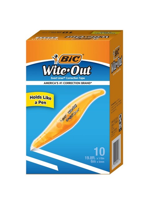 BIC Wite-Out Brand Exact Liner Correction Tape, 19.8 Feet, 10-Count Pack of White Correction Tape, Fast, Clean and Easy to Use Tear-Resistant Tape Office or School Supplies