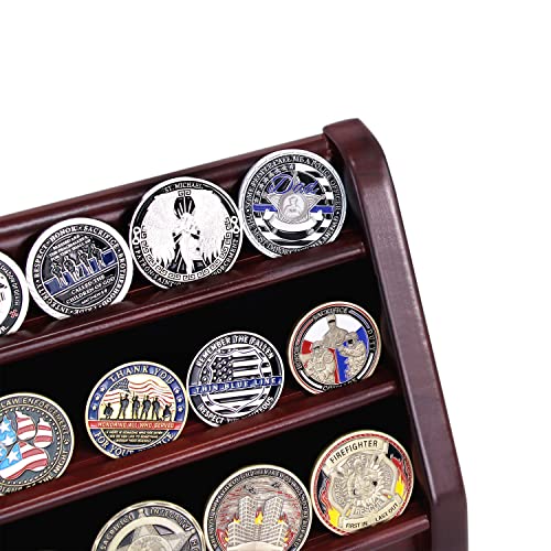 ASmileIndeep 3 Rows Wooden Challenge Coin Wall Display Stand - Military Coin Holder Army Coins Rack, Holds 21-24 Coins, Mahogany - Image 5