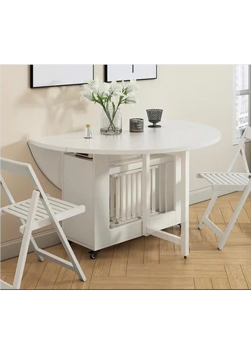 Eleva Home Foldable Dining Table Set with 4 chairs, 1 Storage Space, Space Saving for Home Living Room and Kitchen, Round White - Image 2