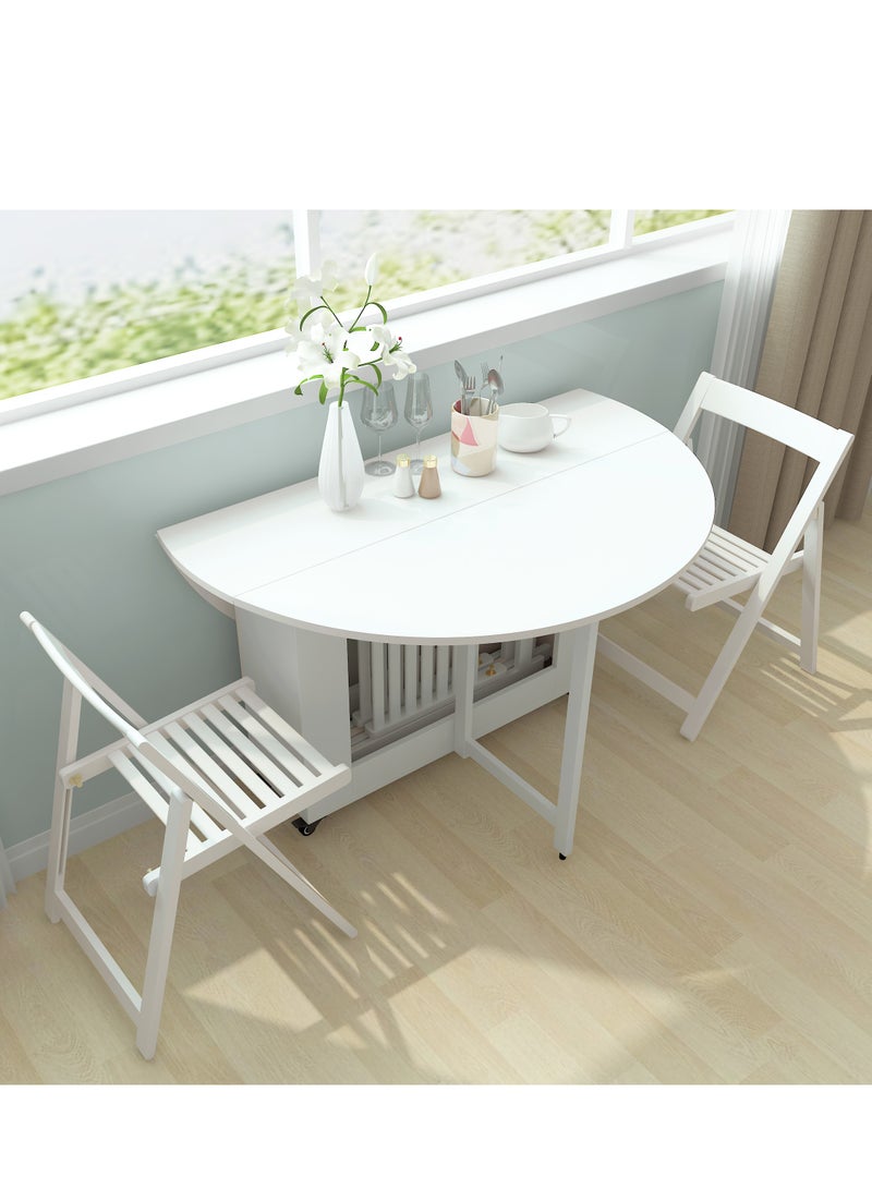 Eleva Home Foldable Dining Table Set with 4 chairs, 1 Storage Space, Space Saving for Home Living Room and Kitchen, Round White - Image 4