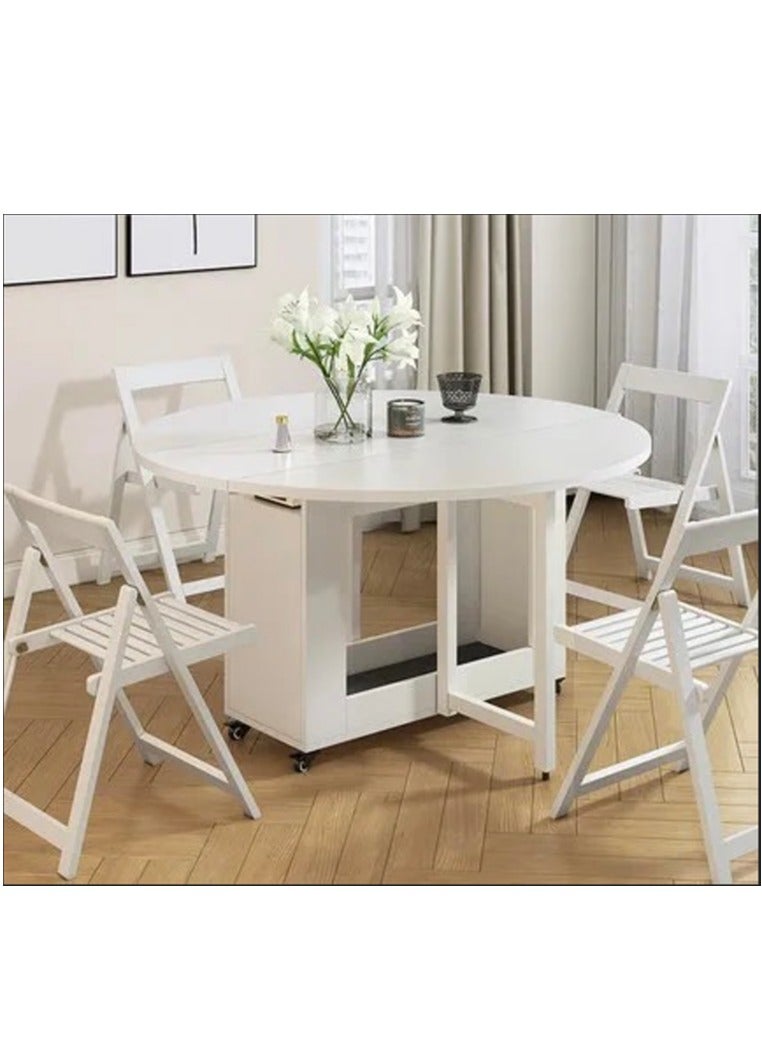 Eleva Home Foldable Dining Table Set with 4 chairs, 1 Storage Space, Space Saving for Home Living Room and Kitchen, Round White - Image 3