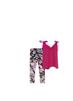 Women's pajamas, fuchsia T-shirt and multi-colored pants