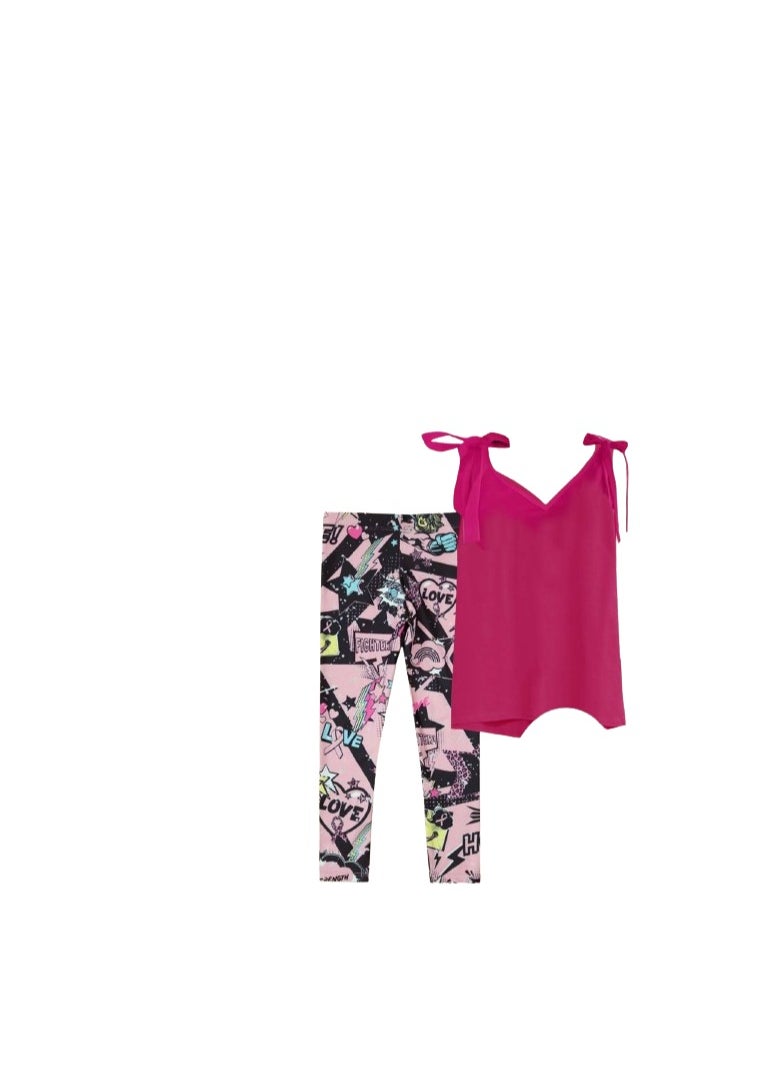 Generic - Women's pajamas, fuchsia T-shirt and multi-colored pants - Image 1