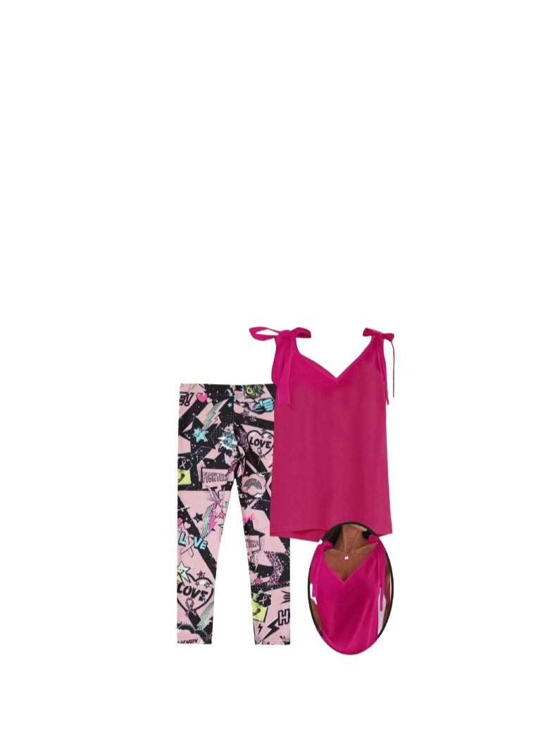Generic - Women's pajamas, fuchsia T-shirt and multi-colored pants - Image 1