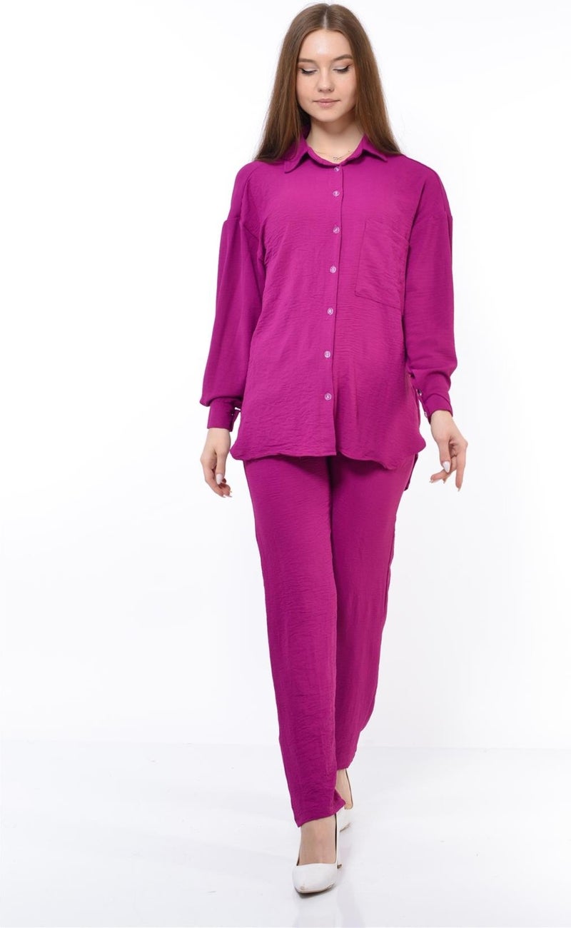 Nuseel Women Aerobin Shirt-Pants Bottom Top Two Piece Set Pomegranate Flower - Image 3