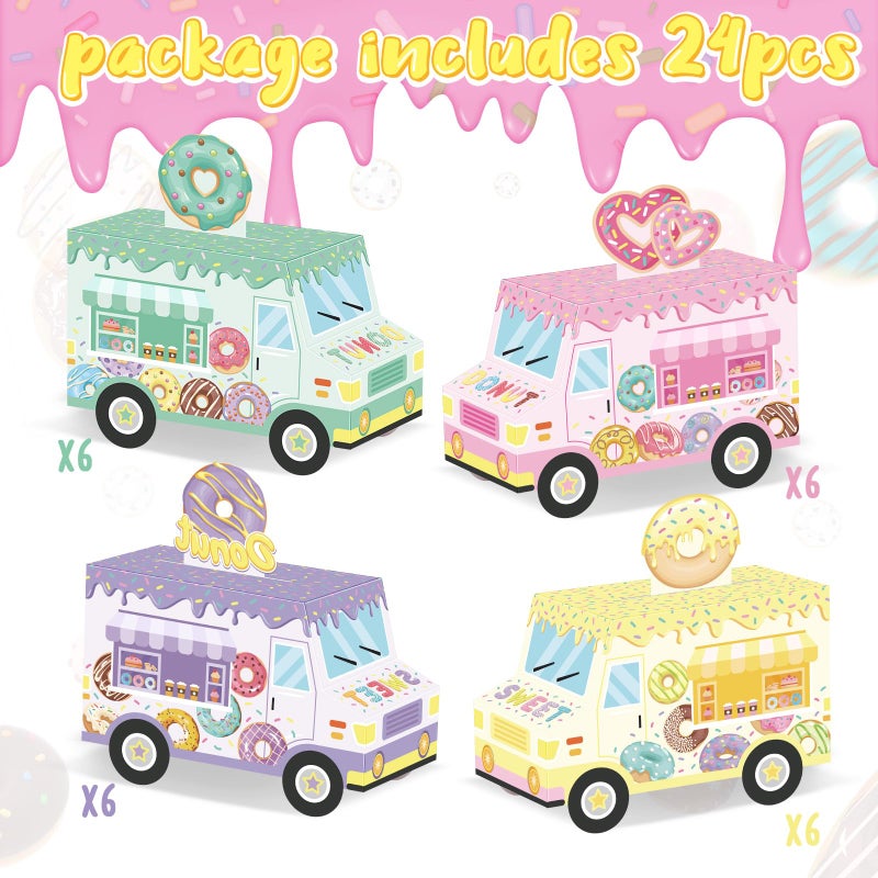 Seajan 24 Pcs Donut Party Favor Boxes - Sweet One Two Truck Treat Goodie Candy Gift Bags for Doughnut Grow Up Theme 1st 2nd Birthday Baby Shower Table Decorations Supplies for Guests - Image 3