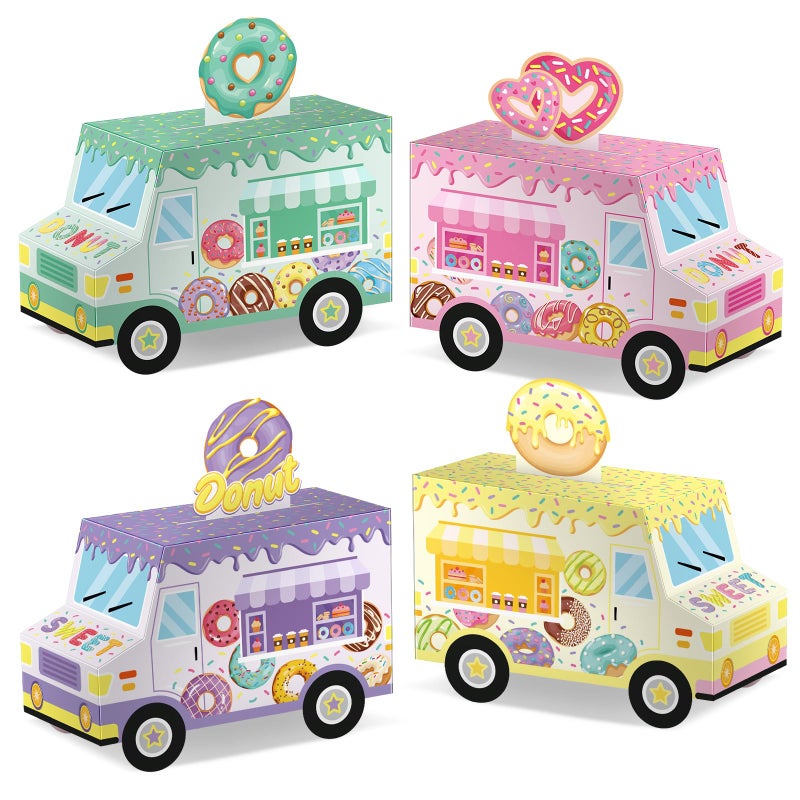 Seajan 24 Pcs Donut Party Favor Boxes - Sweet One Two Truck Treat Goodie Candy Gift Bags for Doughnut Grow Up Theme 1st 2nd Birthday Baby Shower Table Decorations Supplies for Guests - Image 1