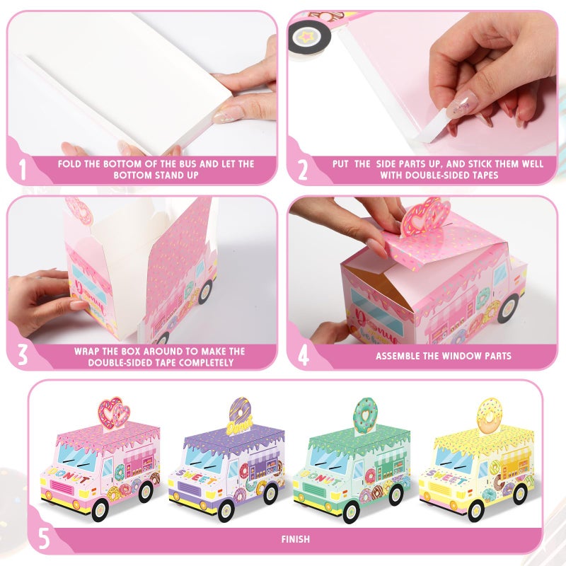 Seajan 24 Pcs Donut Party Favor Boxes - Sweet One Two Truck Treat Goodie Candy Gift Bags for Doughnut Grow Up Theme 1st 2nd Birthday Baby Shower Table Decorations Supplies for Guests - Image 4
