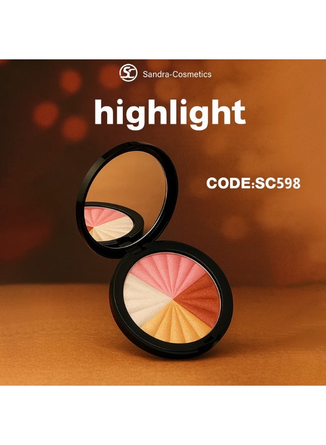 Sandra Highlighter Palette – 4 Shimmering Shades with Vitamin E | Long-Lasting Glow, Moisturizing Silky Texture, Natural Radiant Finish - Image 2