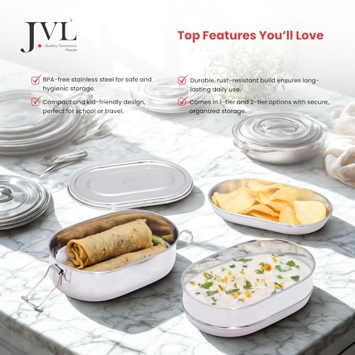 JVL Stainless Steel 2 Tier Lunch Box (Capsule, Large) - Image 4