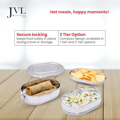 JVL Stainless Steel 2 Tier Lunch Box (Capsule, Large) - Image 2