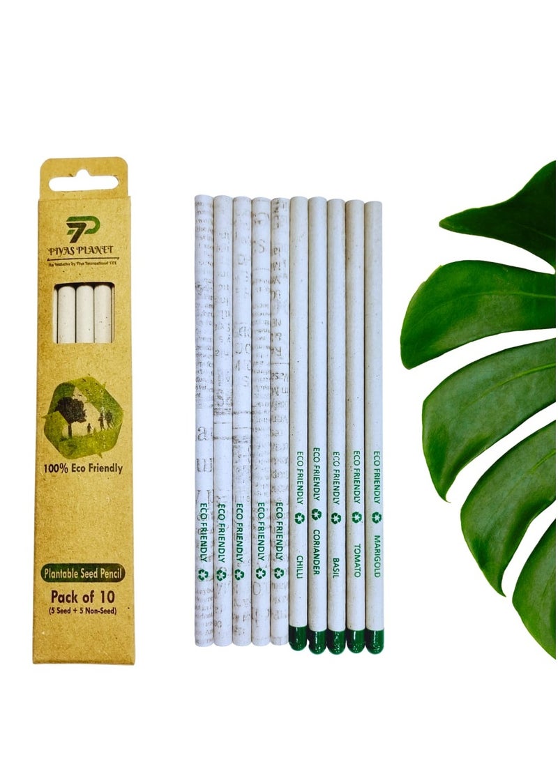 PIYAS PLANET Piyas Planet Ecofriendly Plantable Seed Pencils Pack of 5 Seed Pencil and 5 Newspaper Pencil  - Image 1