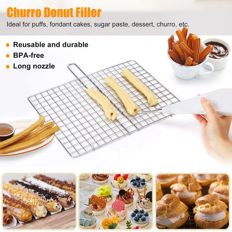 PAHTTO Churro Maker Machine, Stainless Steel Churros Gun Kit, 3-in-1 Multifunctional Cookie Press Hollow Churro with Piping Bag, 7 Piping Nozzles, 9 Cookie Discs & 2 Brushes, Easy to Clean - Image 5