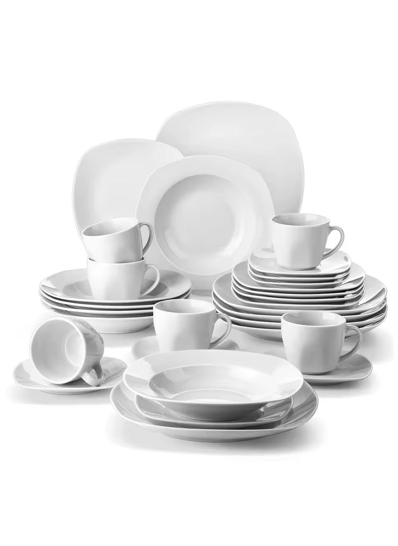 La Opala QUADRA 44-Piece Opal Dinnerware Set – Square Plates, Service for 6 – Elegant White Dish Set – Oven & Microwave Safe – Durable & Lightweight Dinner Plates & Bowls  - Image 1