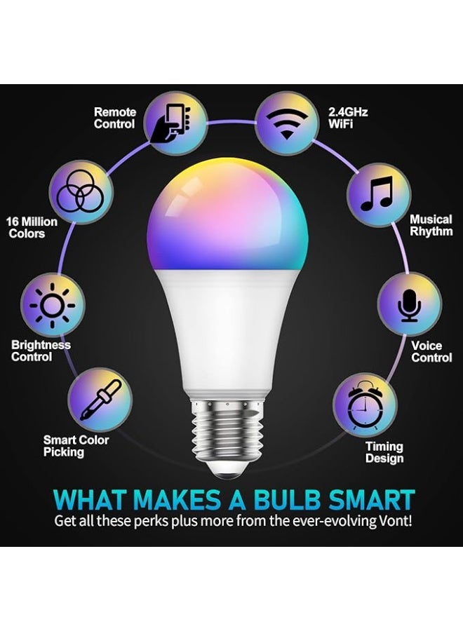 2 Pcs Smart Bulb，Smart Wifi And Bluetooth LED Bulb，E27 Remote Control Color，Multi Color Changing Dimmable，Timeable, Voice Controlled, Google, Yandex Alice - Image 3