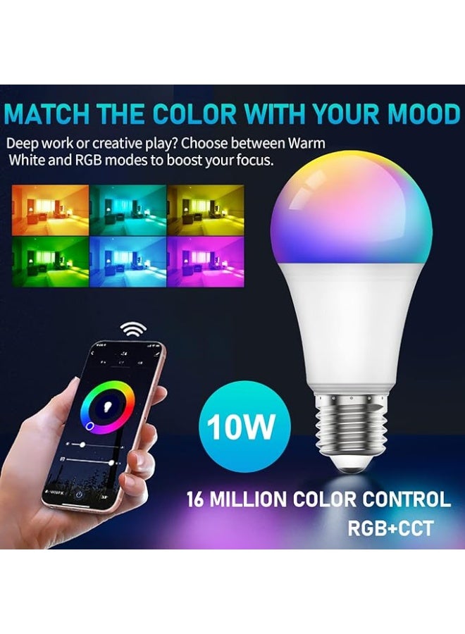 2 Pcs Smart Bulb，Smart Wifi And Bluetooth LED Bulb，E27 Remote Control Color，Multi Color Changing Dimmable，Timeable, Voice Controlled, Google, Yandex Alice - Image 5