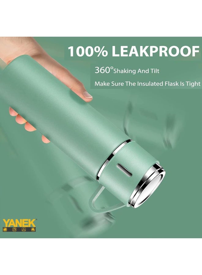 MOSH 500ml Stainless Steel Vacuum Thermos Flask with Silicone Handle – Insulated Water Bottle with 2 Stainless Steel Cups for Hot & Cold Drinks, Outdoor Travel Gift Box (1 Pack, Green) - Image 4