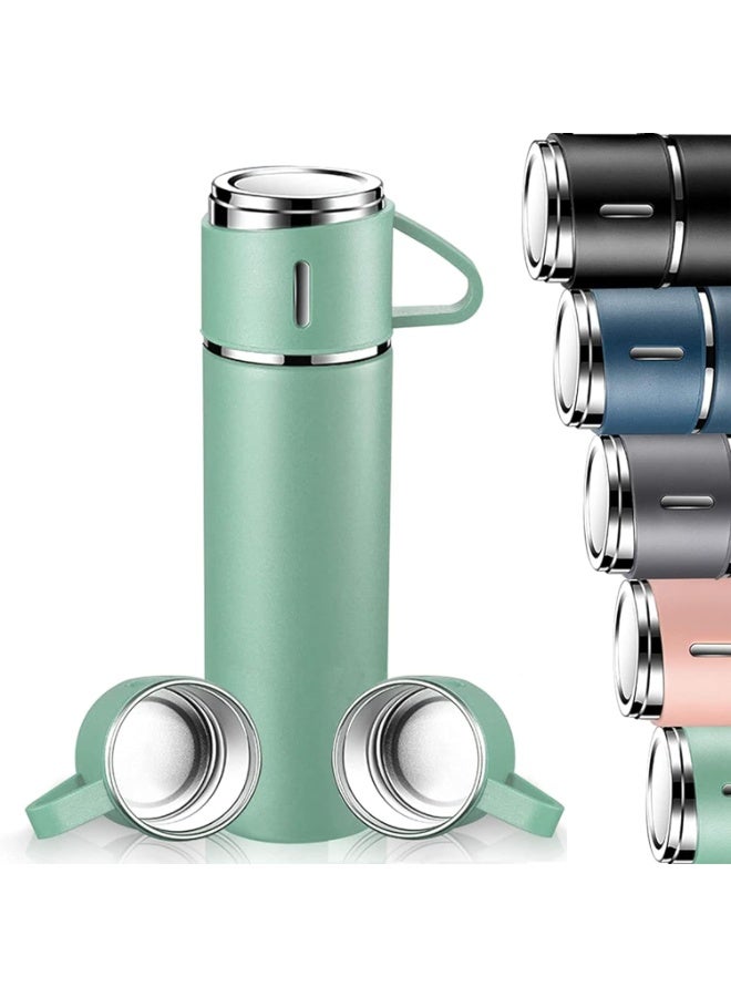 MOSH 500ml Stainless Steel Vacuum Thermos Flask with Silicone Handle – Insulated Water Bottle with 2 Stainless Steel Cups for Hot & Cold Drinks, Outdoor Travel Gift Box (1 Pack, Green) - Image 1