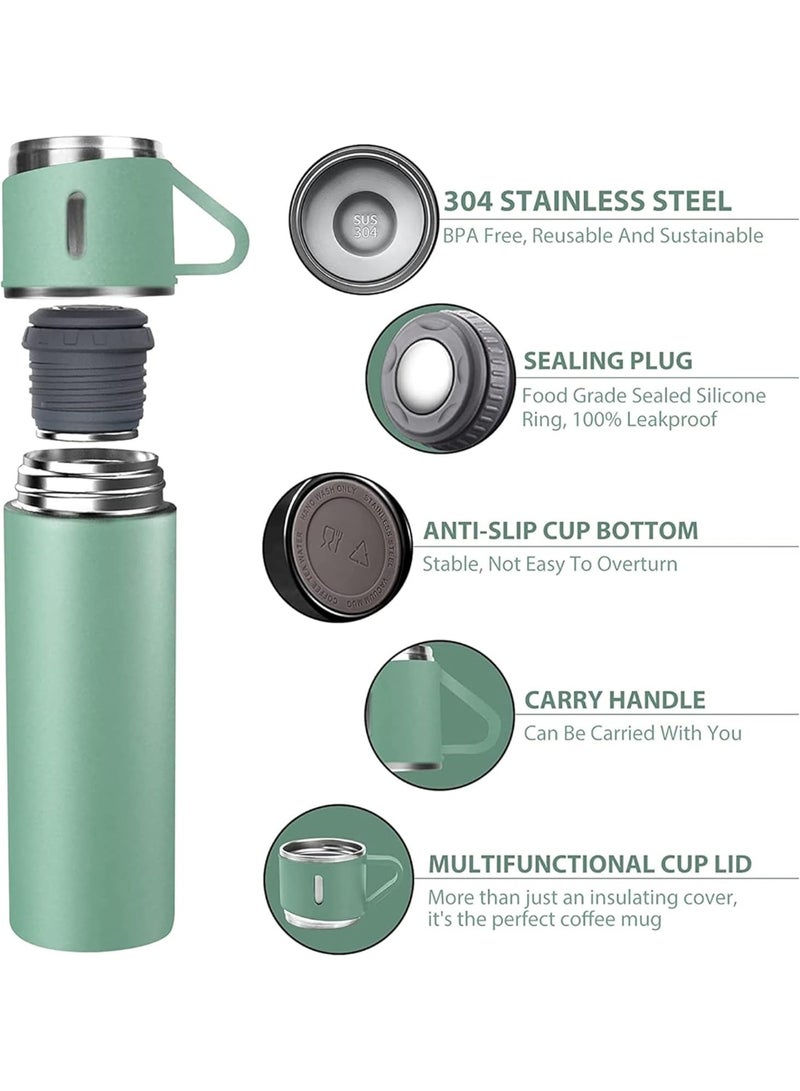 MOSH 500ml Stainless Steel Vacuum Thermos Flask with Silicone Handle – Insulated Water Bottle with 2 Stainless Steel Cups for Hot & Cold Drinks, Outdoor Travel Gift Box (1 Pack, Green) - Image 3