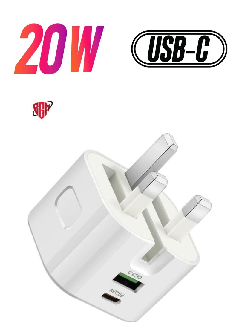 BGM USB C Charger, 20W Fast Charge Wall Plug, 2 Ports PD&QC 3.0 Fast Charger Plug Compatible for iPhone 13/13 Pro 12/12 Pro/12 Pro Max/11/XS/XR, iPad, Galaxy, Huawei etc  - Image 1