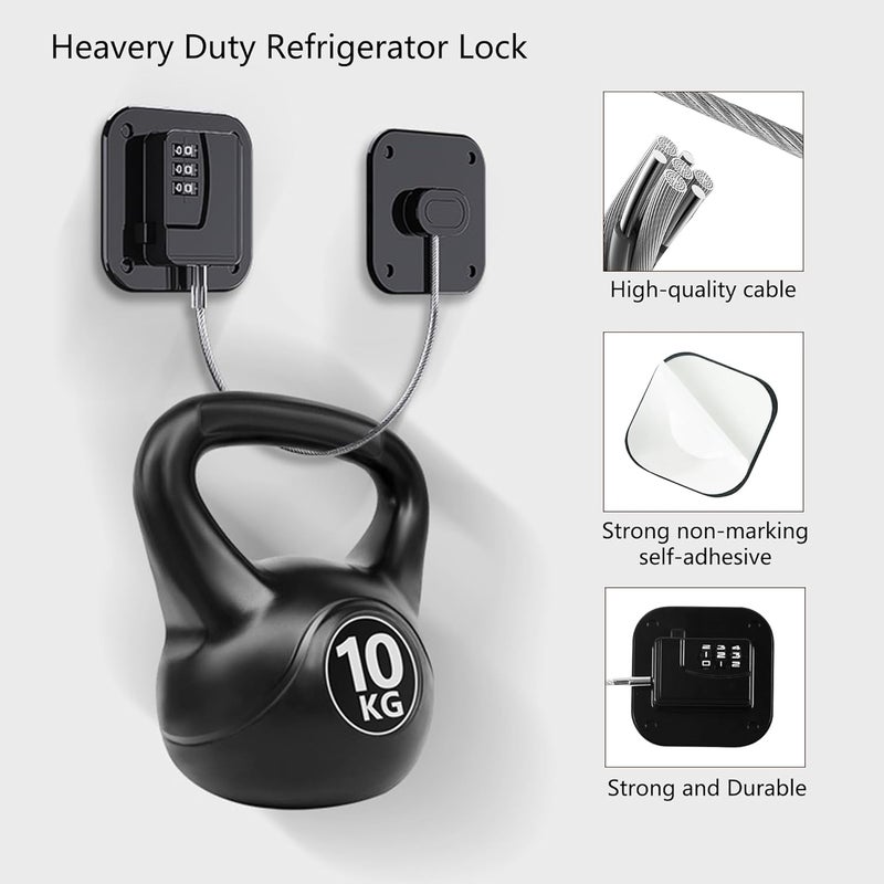 Coipdfty Refrigerator Lock, Heavy Duty Fridge Lock, Combination Lock for Refrigerator Cabinets, Drawers, Safety, Easy Install No Keys Needed (Black-2Pack) - Image 3