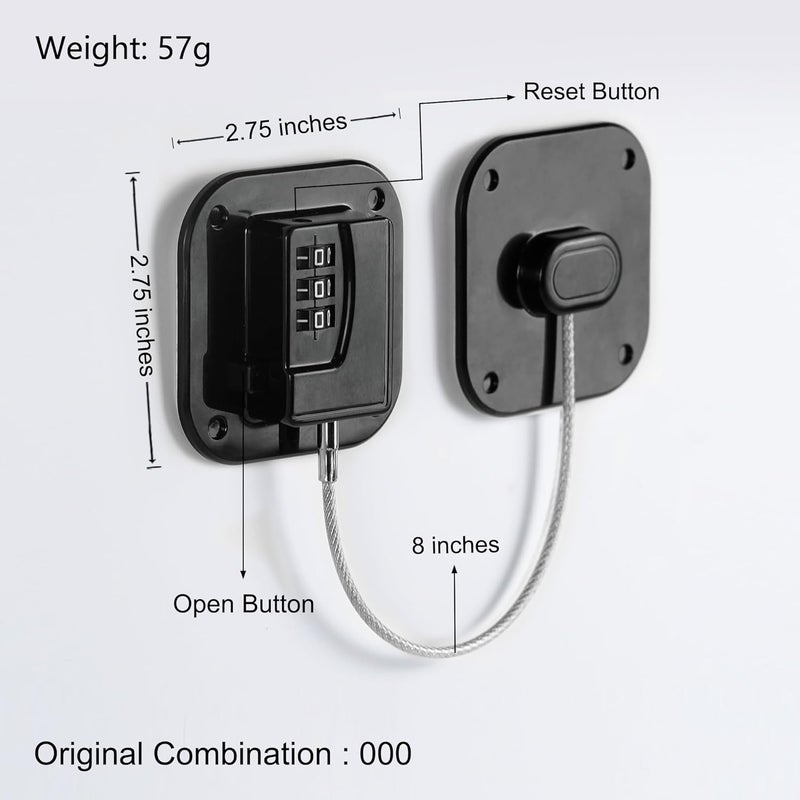 Coipdfty Refrigerator Lock, Heavy Duty Fridge Lock, Combination Lock for Refrigerator Cabinets, Drawers, Safety, Easy Install No Keys Needed (Black-2Pack) - Image 2