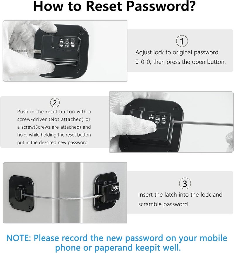 Coipdfty Refrigerator Lock, Heavy Duty Fridge Lock, Combination Lock for Refrigerator Cabinets, Drawers, Safety, Easy Install No Keys Needed (Black-2Pack) - Image 4